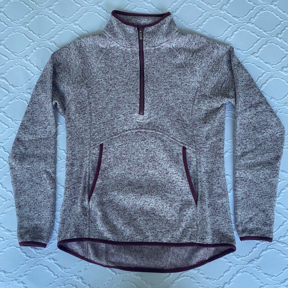 Kyodan - Cozy Fleece 1/4 Zip Outdoor Sweater in Marbled Burgundy - Size S